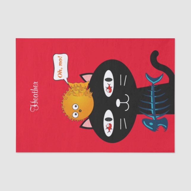 Tissue Paper Black Kitten Cat Fish Fish Knochen Seidenpapier (Vorderseite)
