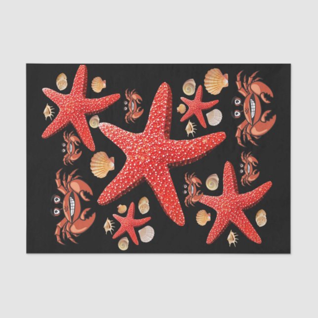 Tissue Paper Crabs Starfish Beach Muscheln Black Seidenpapier (Vorderseite)