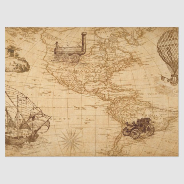 Tissue Paper Decoupage - Vintag Map USA Seidenpapier (Vorderseite)