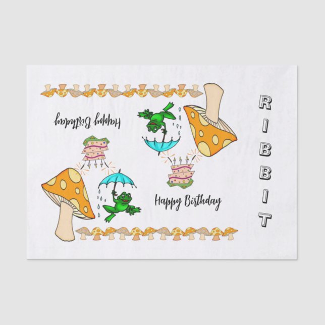 Tissue Paper Frog Ribbit Mushroom Happy Birthday Seidenpapier (Vorderseite)