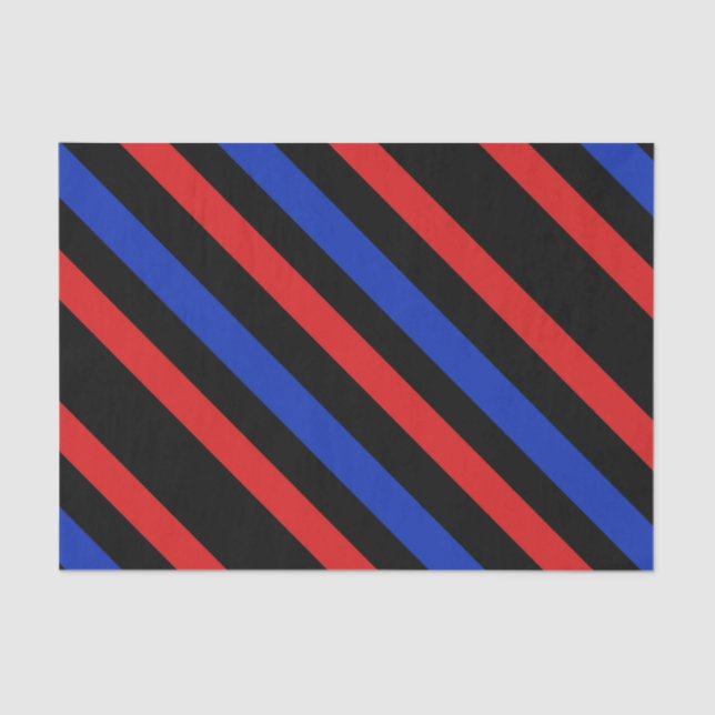 Tissue Paper Red, Black and Blue Diagonal Stripes Seidenpapier (Vorderseite)