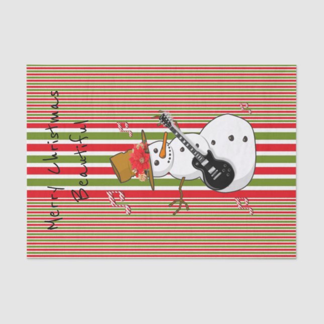 Tissue Paper Red Green Strip Snowman Seidenpapier (Vorderseite)