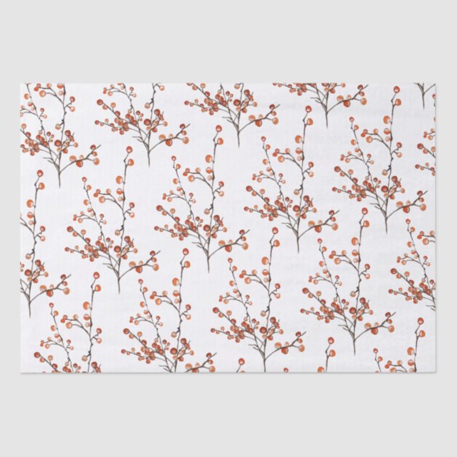 Tissue Paper Red Ilex Berry Branches Seidenpapier (Vorderseite)