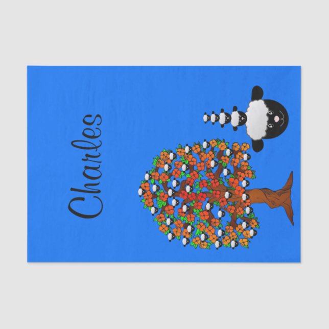 Tissue Paper Sheep Tree Blue Seidenpapier (Vorderseite)