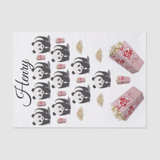 Tissue Paper Stripes Panda Bear Popcorn Seidenpapier (Vorderseite)
