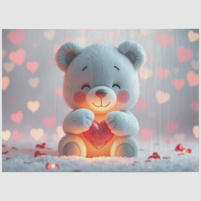 Tissue Paper Teddy mit einem Herzen  Seidenpapier (Vorderseite)