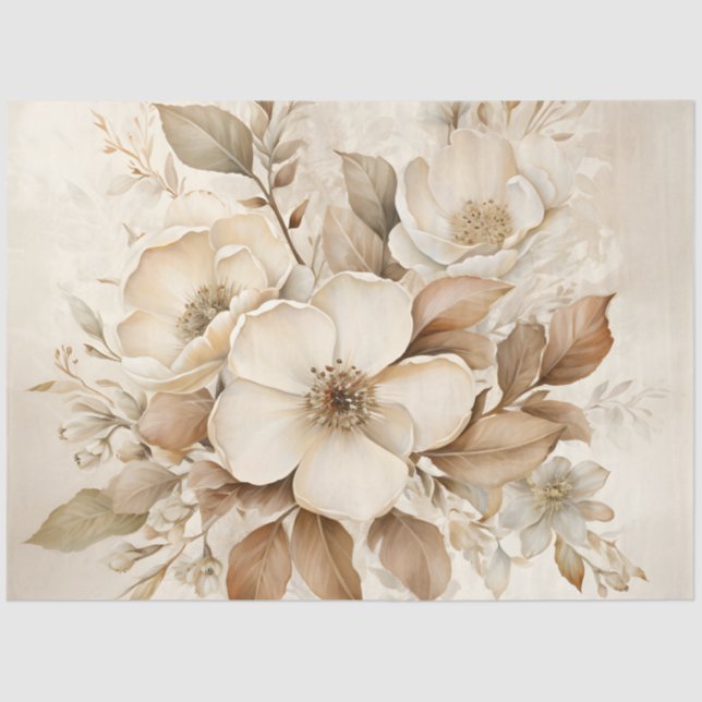Tissue Paper von Ivory, Creamy Floral Polterabend Seidenpapier (Vorderseite)