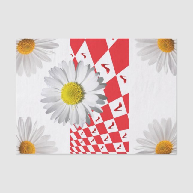 Tissue Paper White Daisy Red Checkered Heels Seidenpapier (Vorderseite)