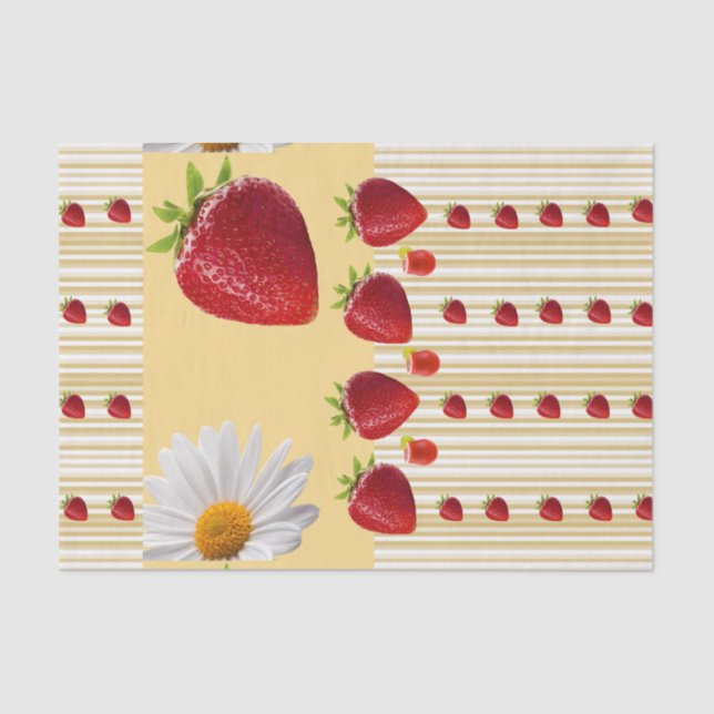 Tissue Paper White Daisy Strawberry Seidenpapier (Vorderseite)