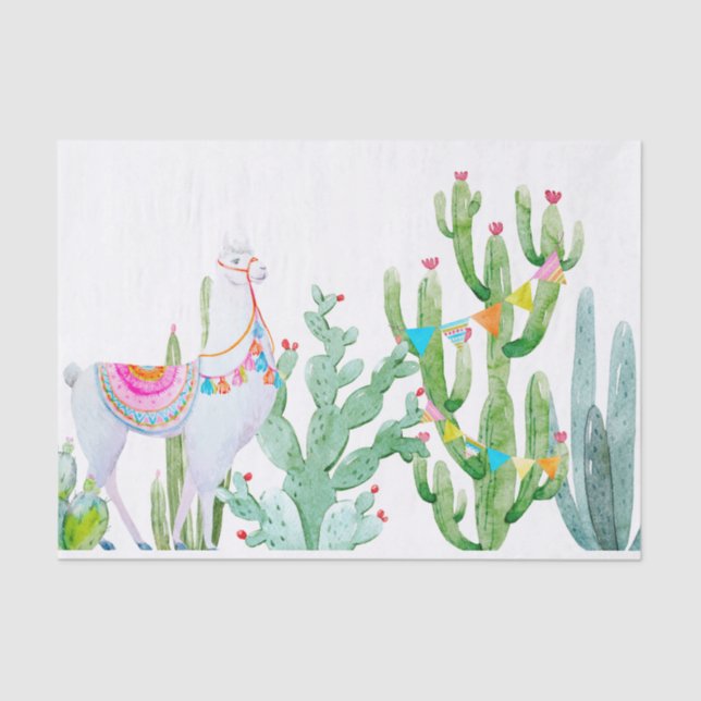 Tissue Paper Wrapping Boho Llama Bohemisch Cacti d Seidenpapier (Vorderseite)