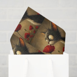 Tissue-Papier Schwarz-Weiß-Katze Rote Blume Floral Seidenpapier