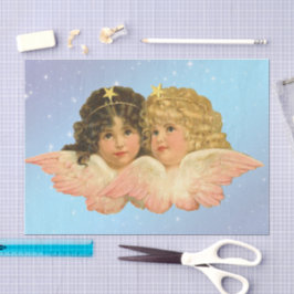 TISSUE-PAPIER VINTAGE ZWEIMAL-ANGEL-STARTEN AUF BL SEIDENPAPIER