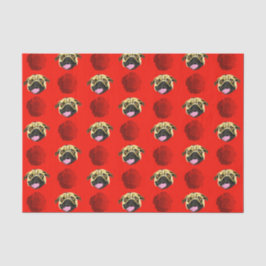 Tissue (rote Möpsen und Rose) Seidenpapier