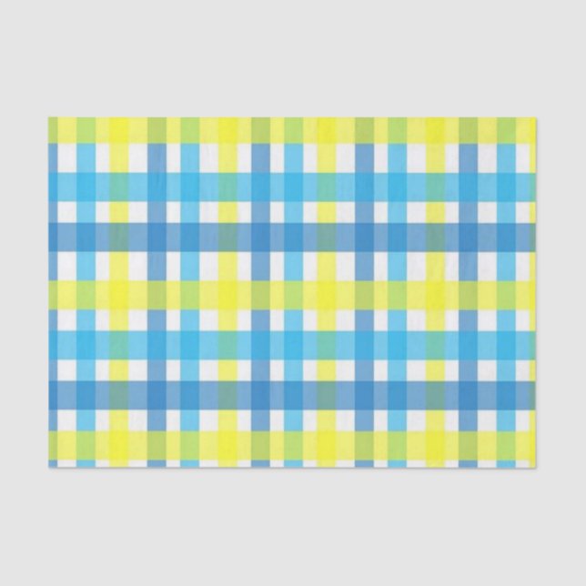 Tissue Yellow Blue Kariert Seidenpapier (Vorderseite)