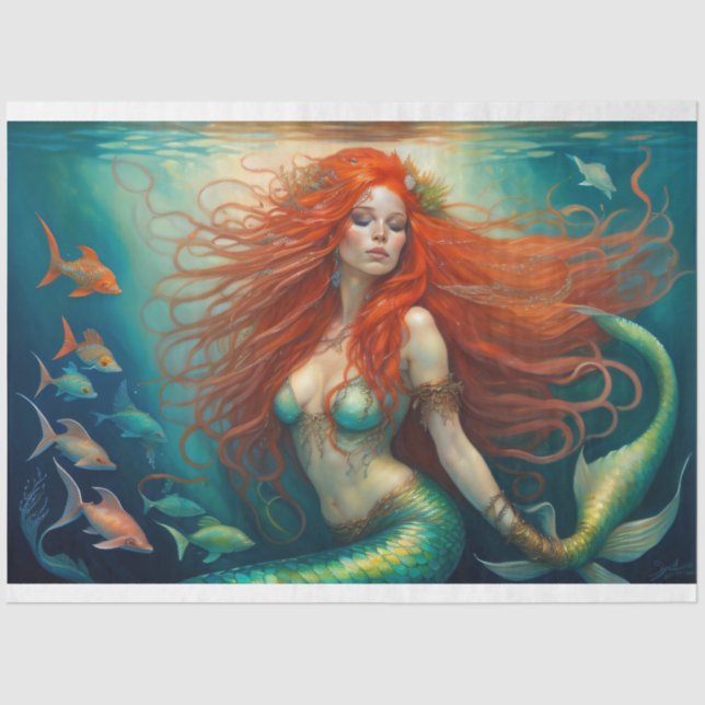 Tissuepapier Mermaid Red Hair Queen v5 Seidenpapier (Vorderseite)