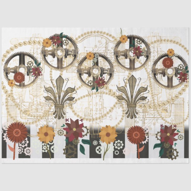 TISSUEPAPIER- Steampunk Striped Flowers Seidenpapier (Vorderseite)
