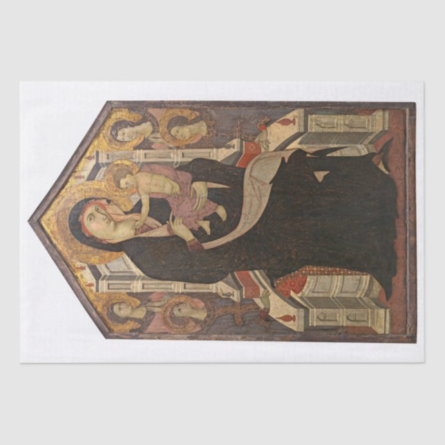 TISSUPAPIER : MADONNA & KIND MIT VIER ANGELN SEIDENPAPIER (Vorderseite)