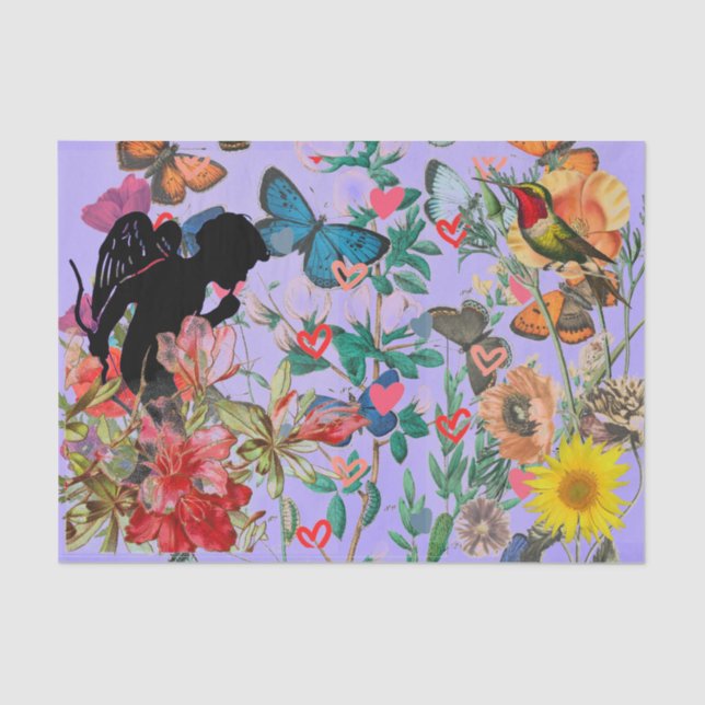 TISSUPAPIERANGEL IN EINEM GARTEN MIT BAUFLÖSEN SEIDENPAPIER (Vorderseite)