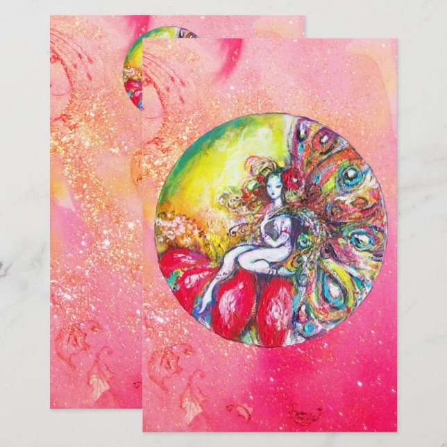 TITANIA Blume FAIRE, rosa Gelbe Glitzern Briefpapier (Vorne/Hinten)