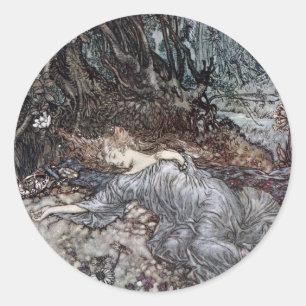 Titania Lying Asleep Runder Aufkleber