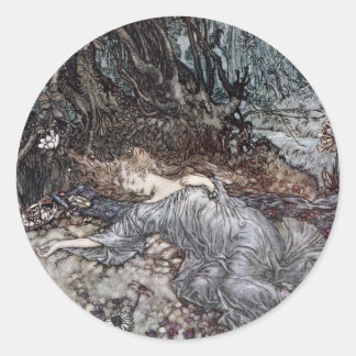 Titania Lying Asleep Runder Aufkleber