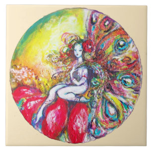 TITANIA SITTZ AUF EINER ROTEN BLUME Fantasy Elfenb Fliese