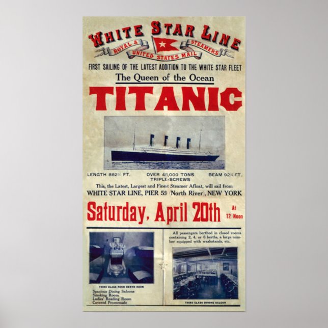 Titanic Ankunft Willkommensanzeige 20. April 1912 Poster (Vorne)