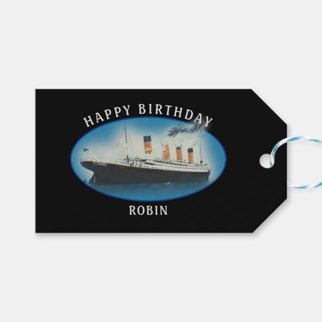 Titanic Birthday Black RMS White Star Line Schiff Geschenkanhänger (Vorderseite (Horizontal))
