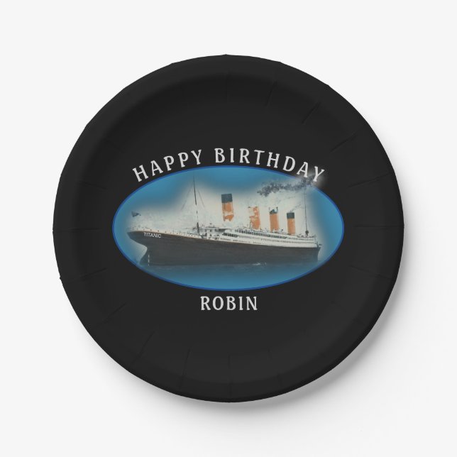 Titanic Birthday Black RMS White Star Line Schiff Pappteller (Vorderseite)
