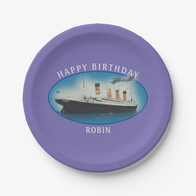 Titanic Birthday Lila RMS White Star Line Schiff Pappteller (Vorderseite)