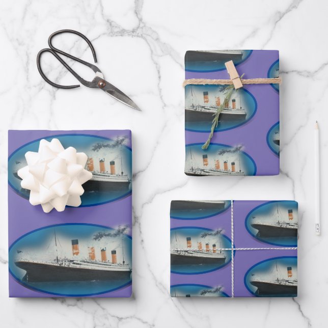 Titanic Birthday Lila White Star Line Schiff Geschenkpapier Set (Vorderseite)