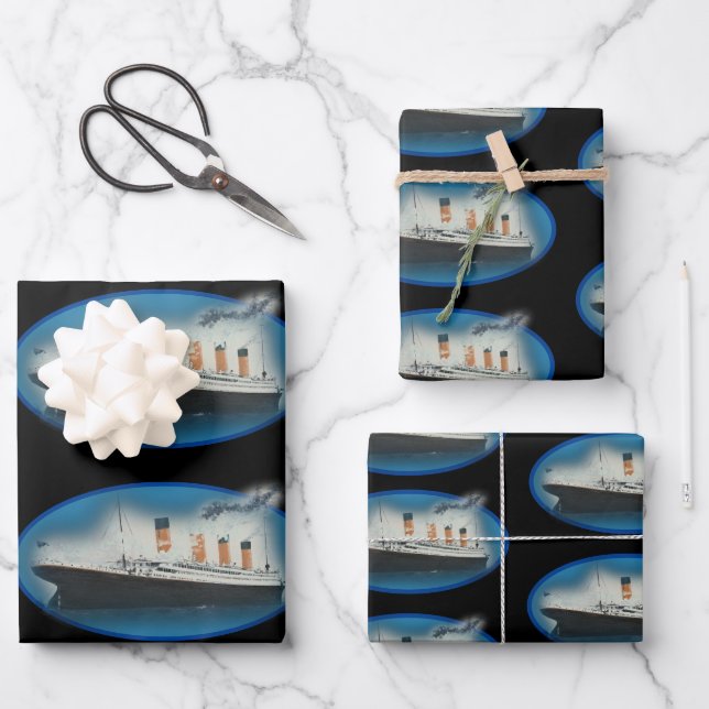 Titanic Birthday Schwarz-weiß Star Line Ship Geschenkpapier Set (Vorderseite)