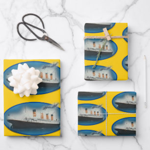 Titanic Birthday Yellow White Star Line Schiff Geschenkpapier Set