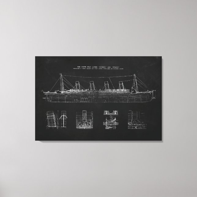 Titanic Blueprint Patent Poster Art Leinwanddruck (Vorderseite)