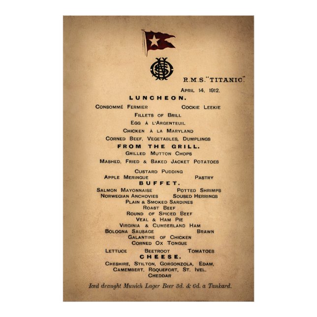 TITANIC Final Luncheon Menu 1912 Fotodruck (Vorne)
