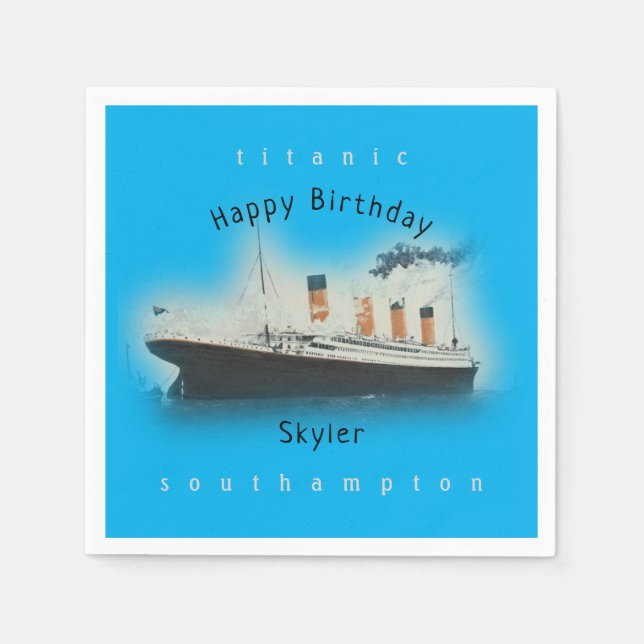 Titanic Ship Happy Birthday Name Ocean Blue Serviette (Vorderseite)