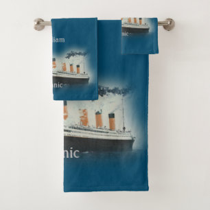 Titanic Vintag Dark Blue Sea White Star Line Schif Badhandtuch Set