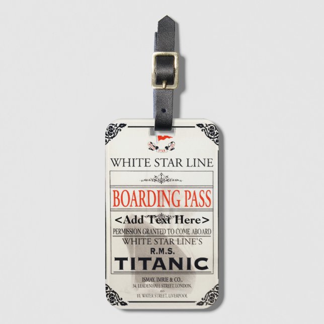 Titanic White Star Line Boarding Pass - Text hinzu Gepäckanhänger (Vorderseite Vertikal)