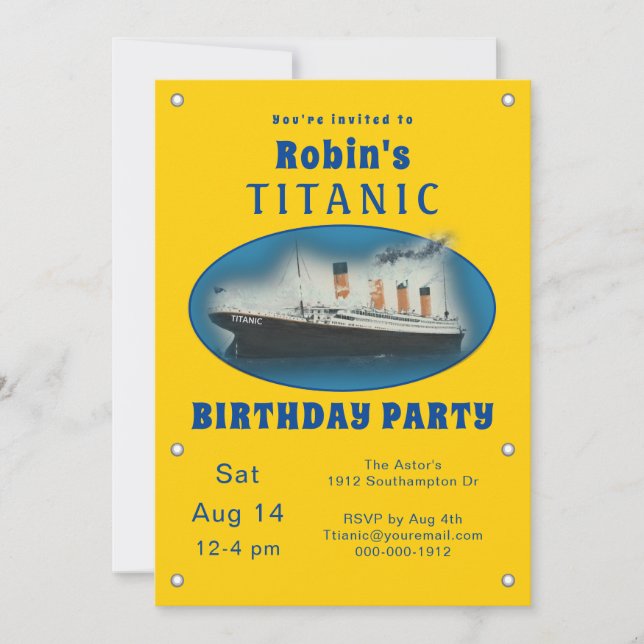 Titanic Yellow Birthday Einladung (Vorderseite)