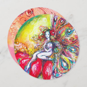 TITANIEN UND ROTE BLUME, grün-gelb-rosa Glitzern Einladung