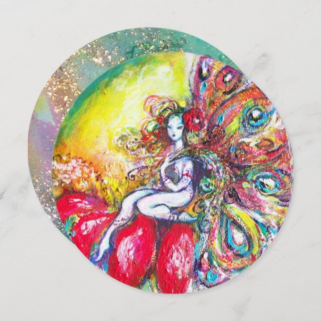 TITANIEN UND ROTE BLUME, grüne Aquamarine blaue Gl Einladung (Vorne/Hinten)