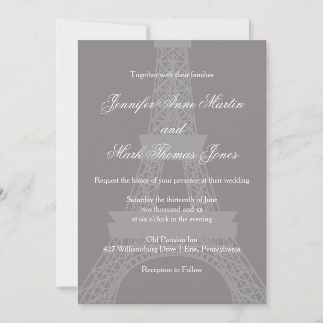 Titanium und White Paris Eiffel Tower Wedding Einladung (Vorderseite)