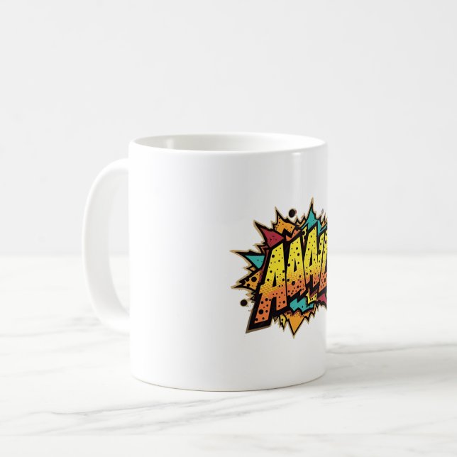 Titel: "Comic Book Burst: AAAL! Pop Art Kaffeetasse (Vorderseite Links)