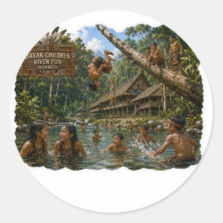 TITEL DAYAK KINDER FLUSS SPAß BORNEO AUFKLEBER