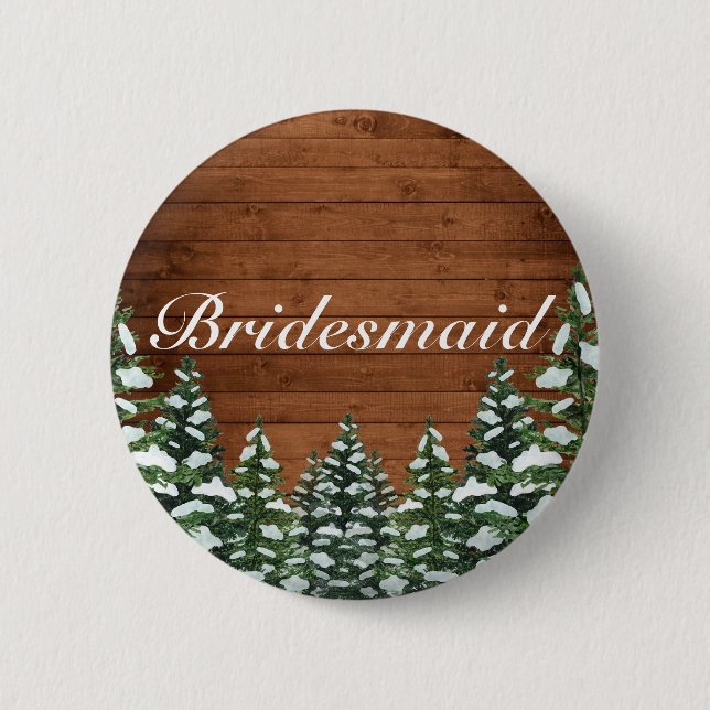 Titel der Hochzeit von Snowy Wood & Forest Country Button (Vorderseite)