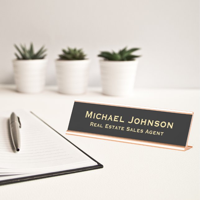 Titel des beruflichen klassischen, modernen Black  Schreibtischnamensplakette (Professional Classy Modern Black Gold Office Title Desk Name Plate)