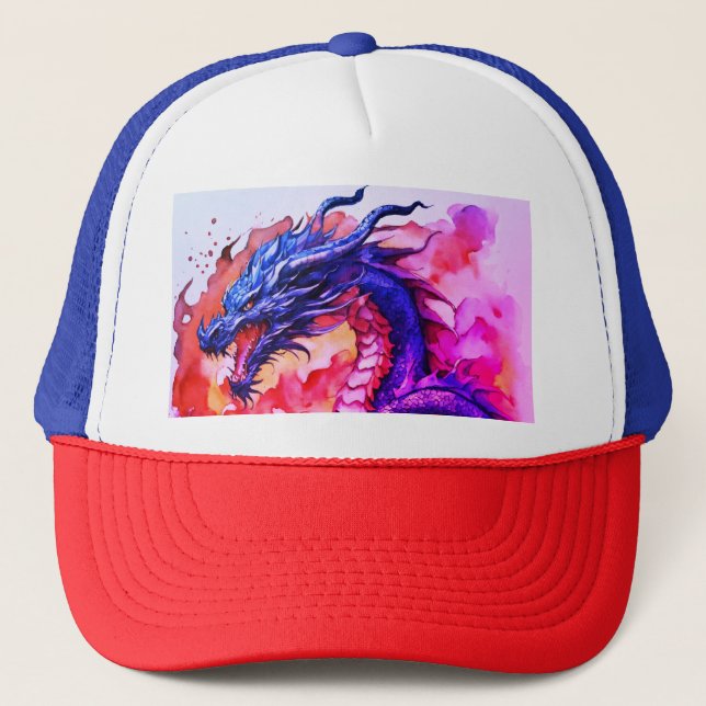Titel: "Fireborn Dragon Wappen Print Cap" Truckerkappe (Vorderseite)