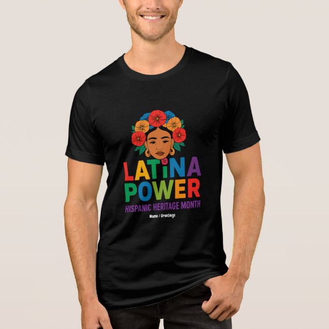 Titel: Frauen Latina Power Blume Hispanic Monat Tri-Blend Shirt (Vorderseite)