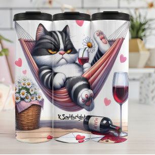Titel: Grumpy Cat in Hammock with Wine Thermosbecher