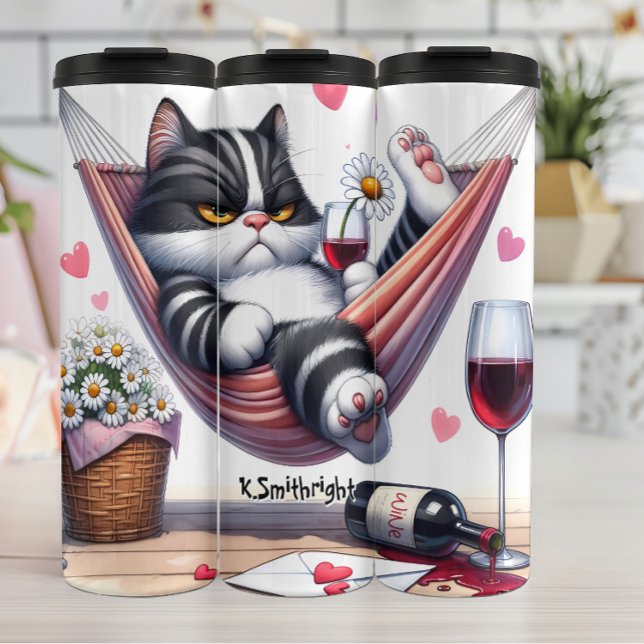 Titel: Grumpy Cat in Hammock with Wine Thermosbecher (Von Creator hochgeladen)